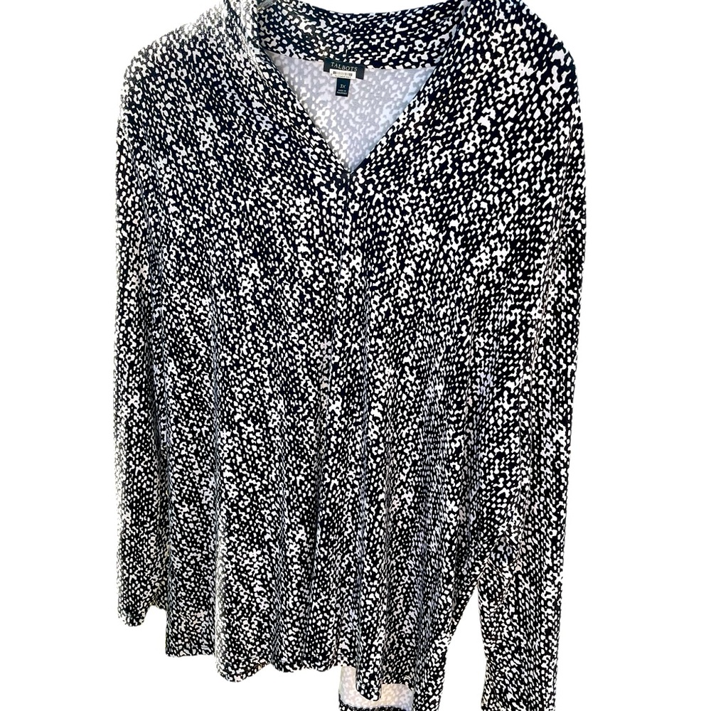 Talbots size 3X V-neck black white long sleeve top/stretch/womens